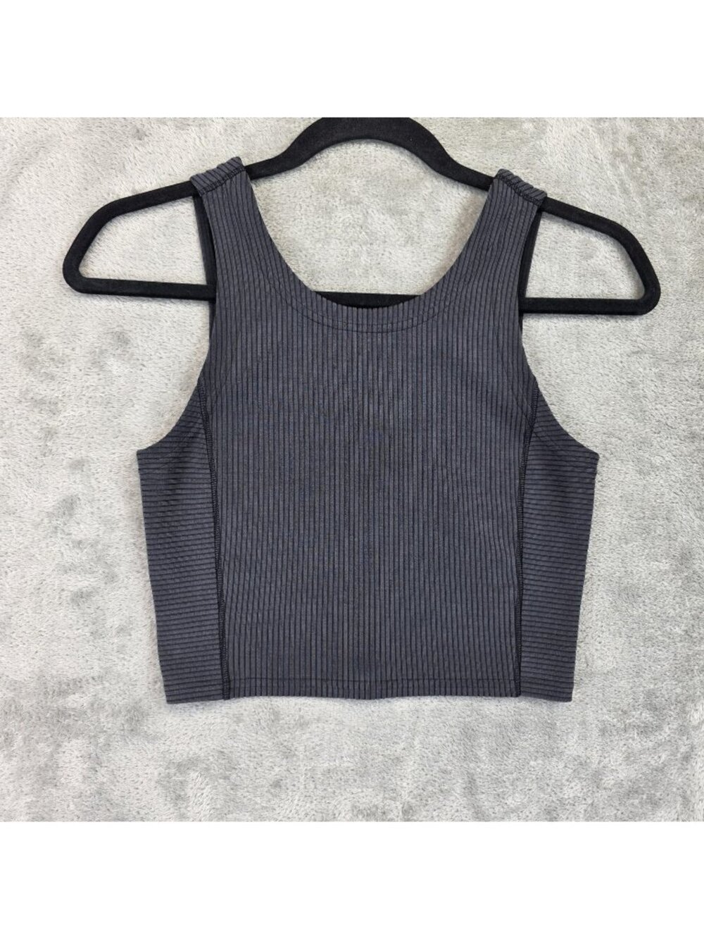 Lululemon Tank Top Womens 2 Gray Ribbed Cropped Scoop Neck Athletic Yoga Workout